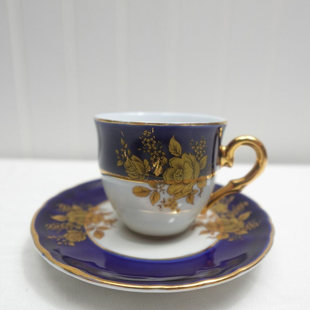 Vintage A.I. Czech Republic Cobalt Blue Porcelain Demitasse Cup & Saucer - Picture 3 of 14